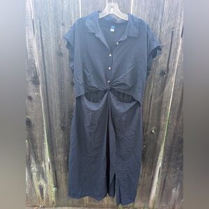 Button-Front Navy dress with Knot Detail